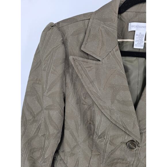 Worthington Women's Green Cotton Blend Long Sleeve Two-Button Blazer Size 10 - Picture 3 of 4